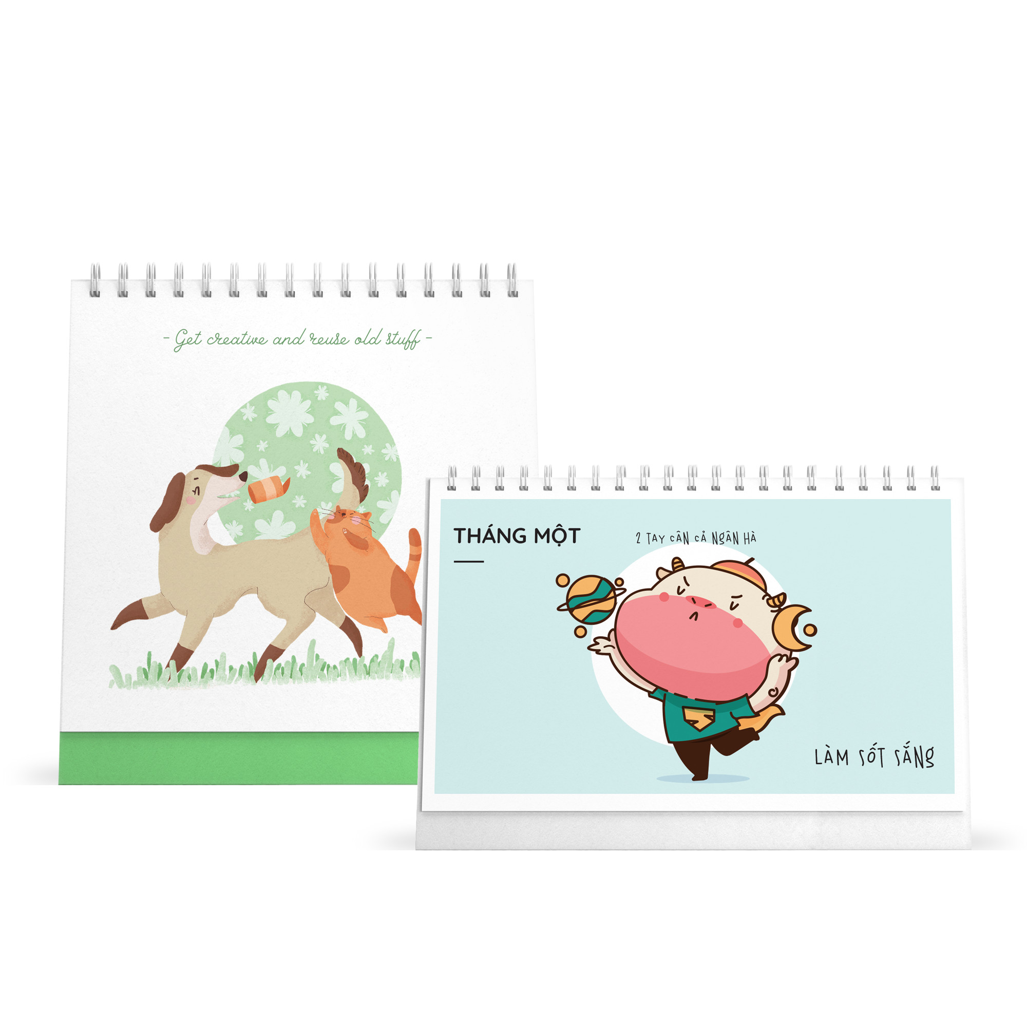 Combo lịch bàn SDstationery 2021 - Lịch ngang chữ nhật HỨA SỐNG TỐT (con trâu) và Lịch đứng vuông LIVE GREEN (sống xanh)