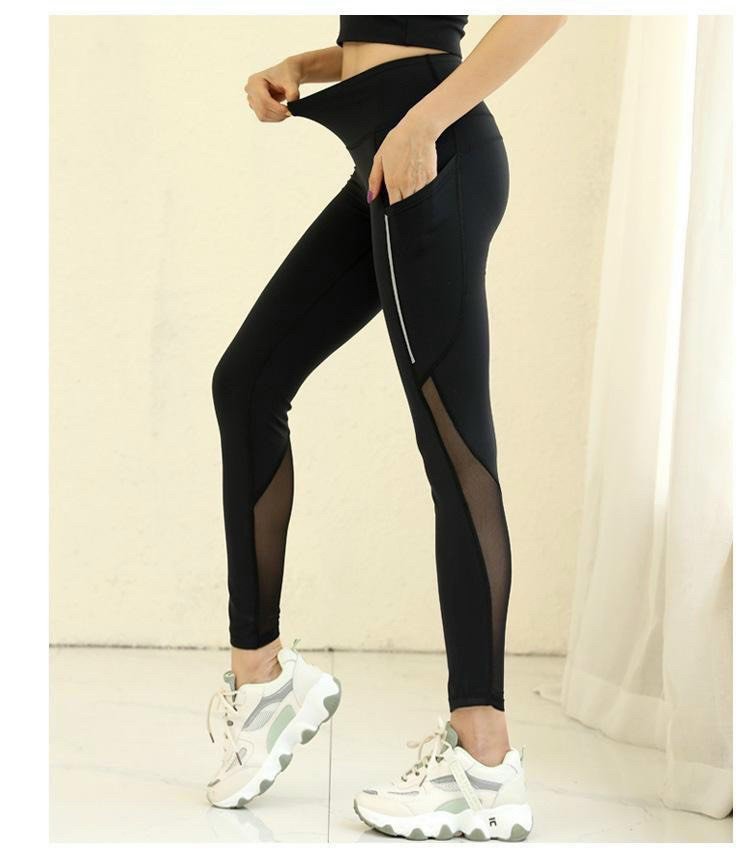 Quần legging Nữ Phối Túi Lưới Cạp Cao Ôm Eo/ Tôn Dáng/ Thoáng Mát/ Co Dãn 4 Chiều