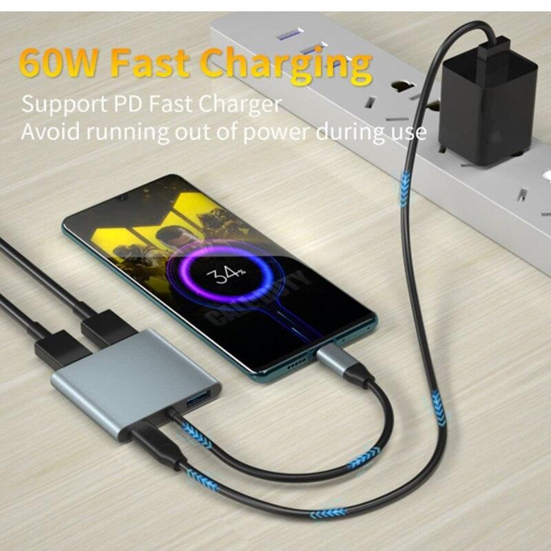 Bộ Chia Cổng Sạc USB C Sang Hai Cổng HDMI 4 Trong 1 3.0 Và PD Tương Thích Với Thunderbolt 3, Mac, Windows, Multi-Type C
