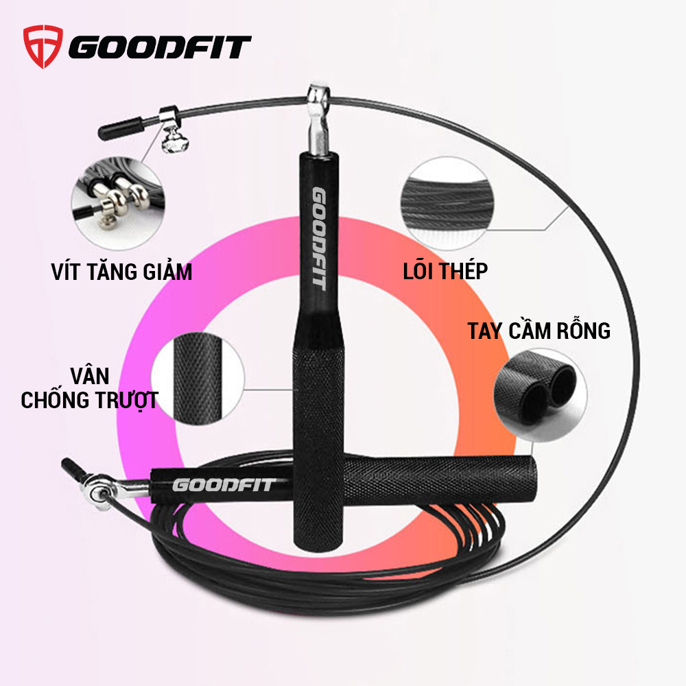 Dây nhảy lõi thép, dây nhảy thể dục, thể lực GoodFit chiều dài 3m, trục xoay 360 độ Goodfit GF901JR