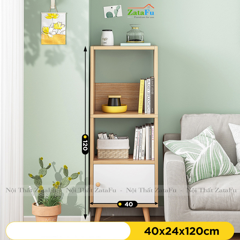 Tủ Trang Trí Phong Cách Bắc Âu Chân Gỗ KTT-15 ZataFu - 40 x 24 x 120cm - Màu xanh cánh trắng