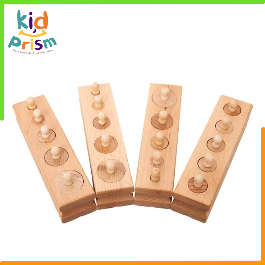 Giáo cụ Montessori - Khối trụ có núm bằng gỗ giúp trẻ phát triển cảm quan