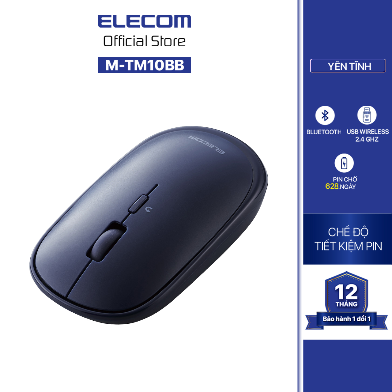 Chuột không dây yên tĩnh BlueLED ELECOM M-TM10BB