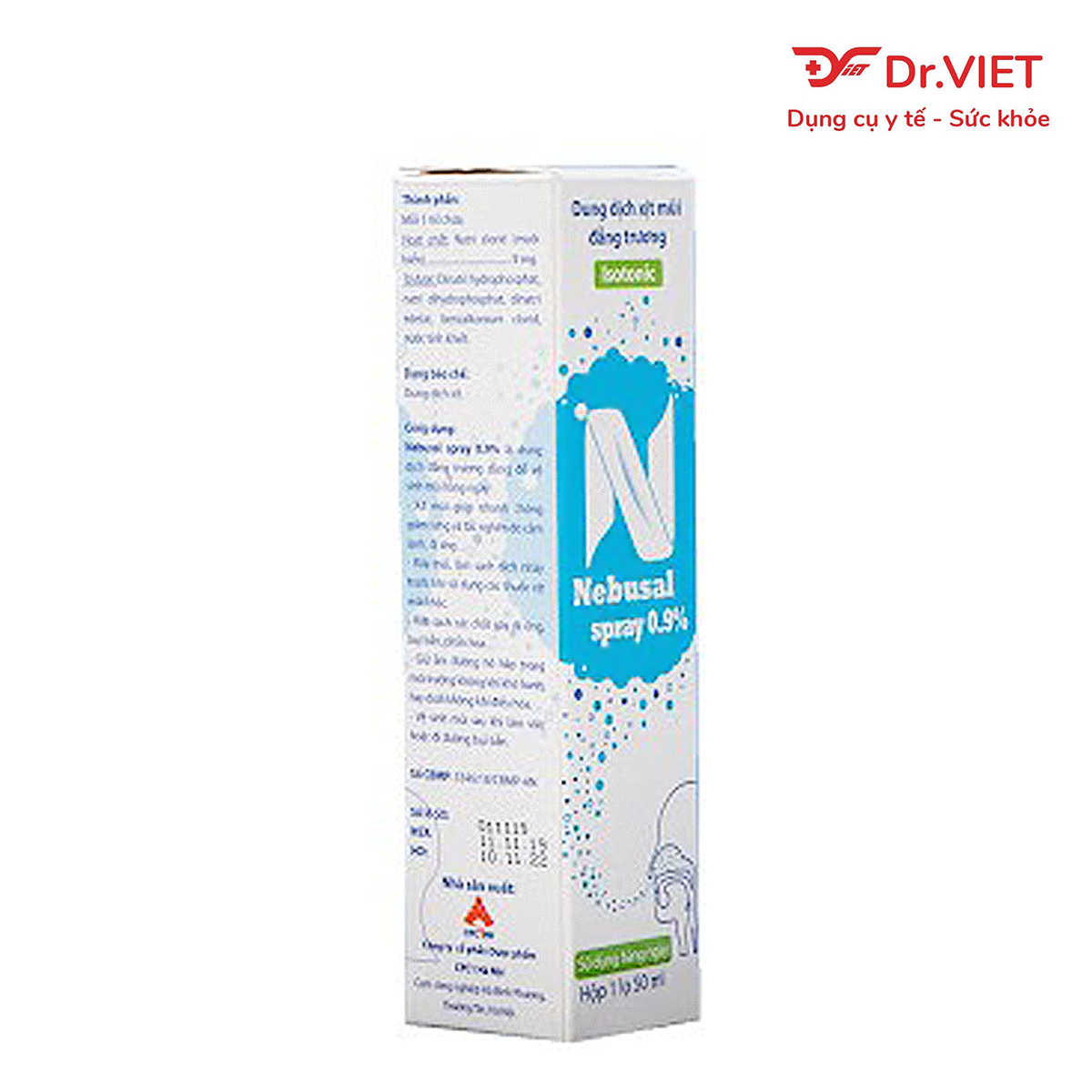 Dung dịch nước biển xịt mũi đẳng trương Nebusal spray 0.9% chai 50ml vệ sinh mũi, ngừa nghẹt mũi, sổ mũi