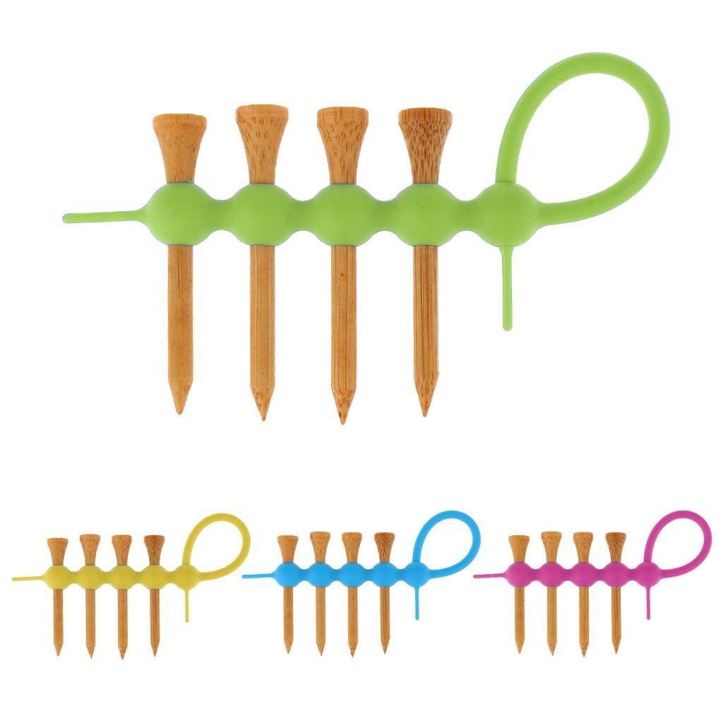 Rubber Mini Portable Golf Tees Holder Tool Carrier Clip + 4pcs Wood Golf Tees Accessories - 4 Colors