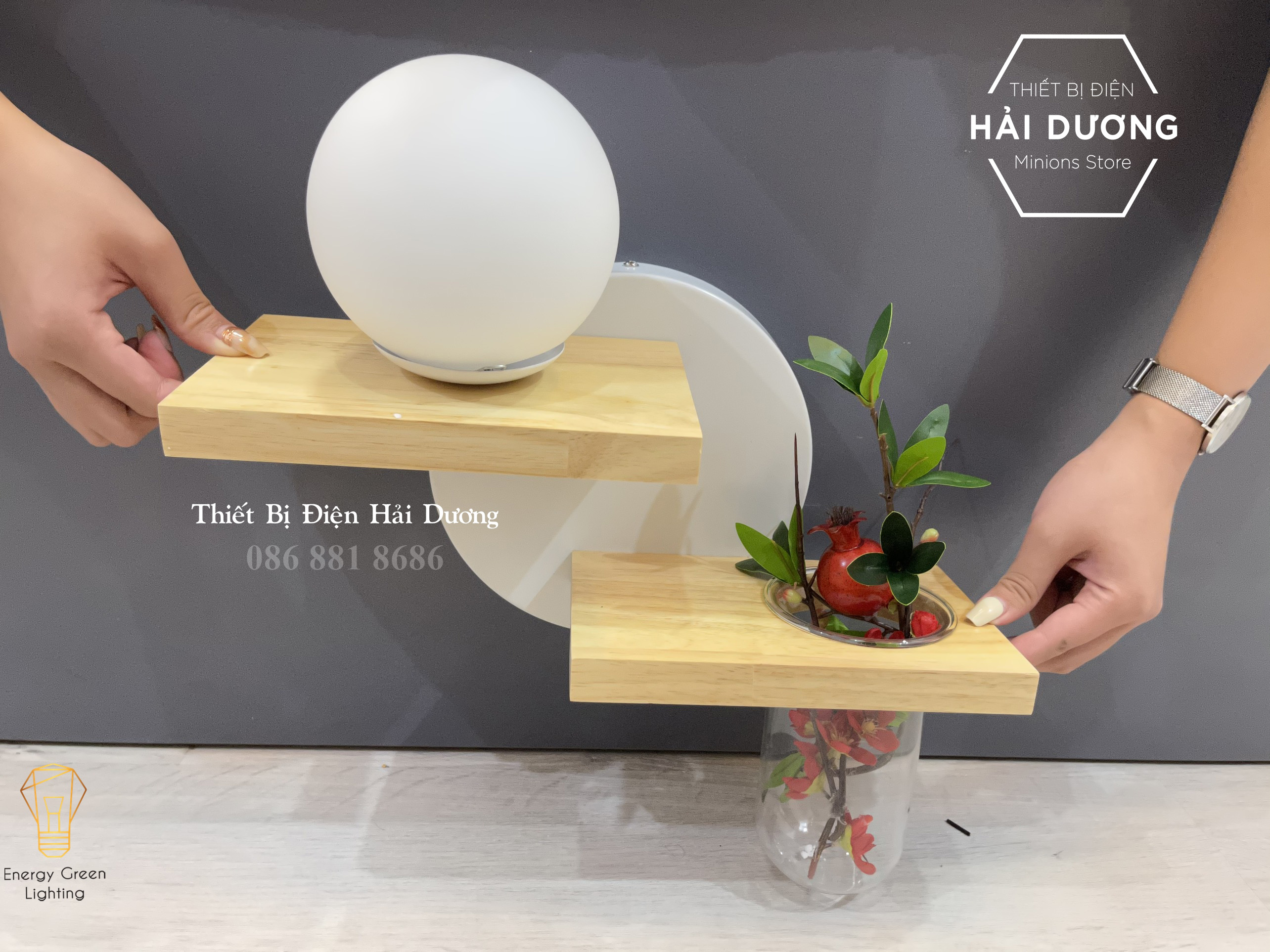 Đèn Tường Kệ Gỗ Chao Thủy Tinh Hiện Đại DT-3639 - Trang Trí Căn Phòng - Đã Bao Gồm Bóng LED 3W