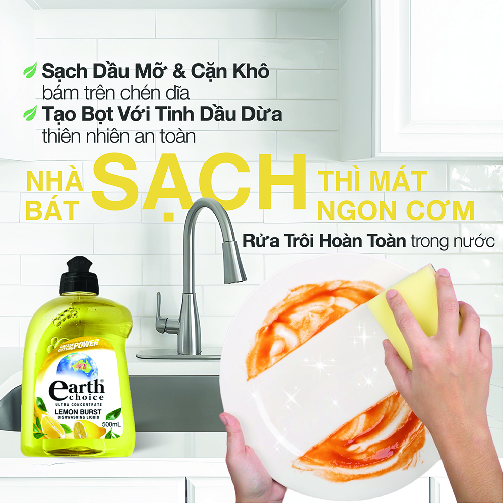 Nước rửa chén đậm đặc Earth Choice hương chanh 500ml