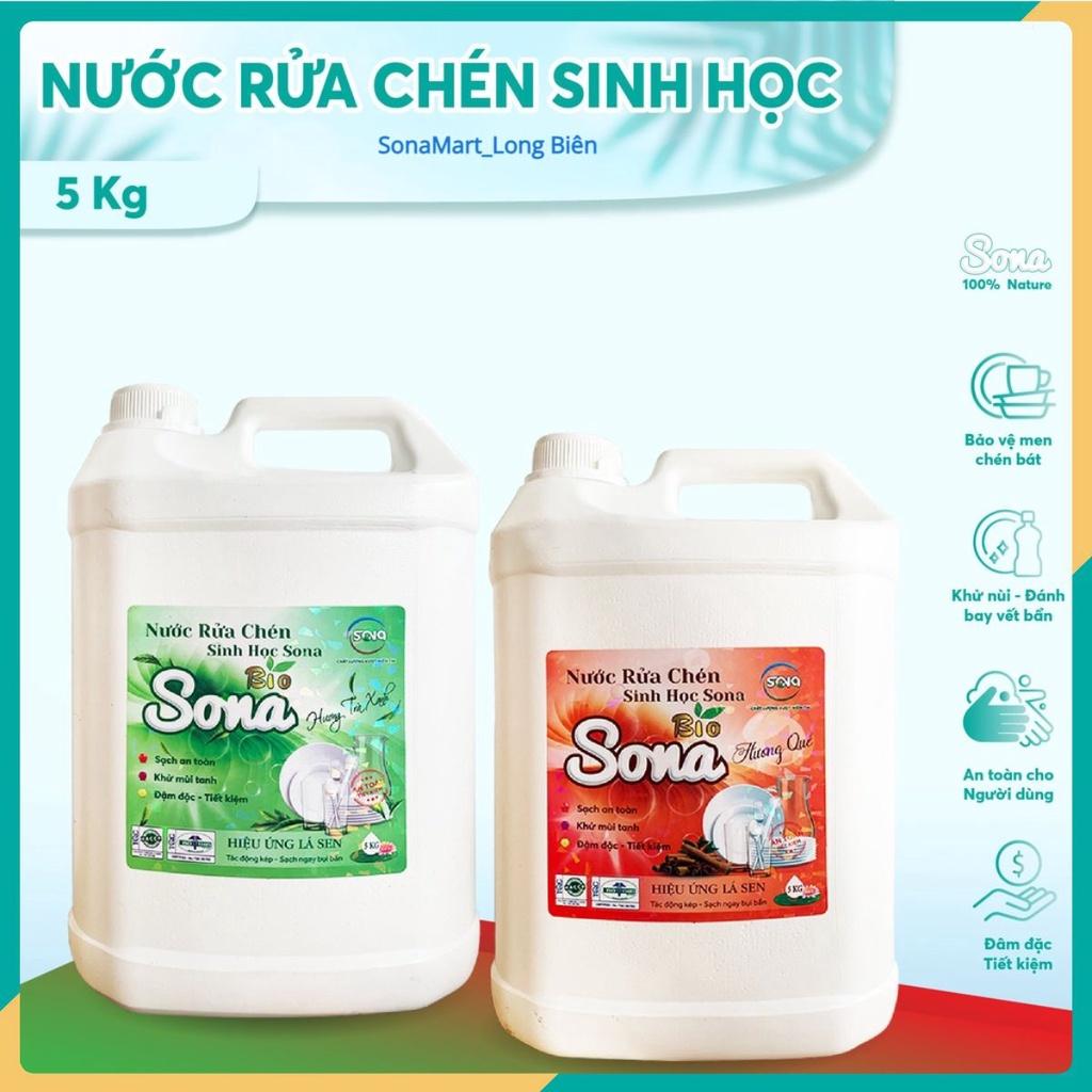 Nước rửa chén sinh học SONA 5kg sạch bong sáng bóng 100% thiên nhiên can to tiết kiệm