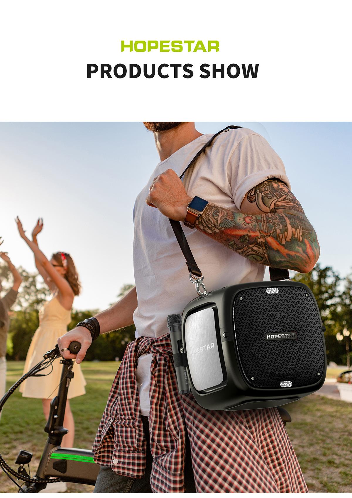 Hopestar-partyone caixa de som Loa Bluetooth ngoài trời loa siêu trầm công suất cao 80W âm thanh khiêu vũ vuông có micrô không dây Màu sắc: Đen