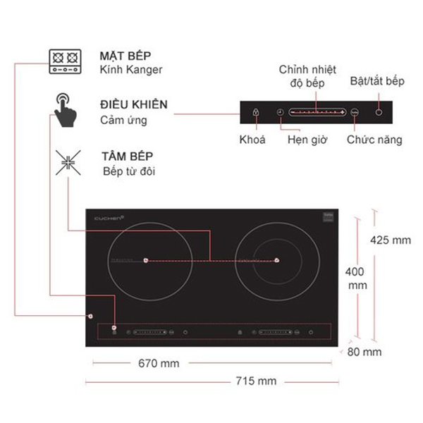 Bếp Âm Đôi Từ - Hồng Ngoại Cuchen CIR-E2110VN (71.5cm) - Hàng Chính Hãng