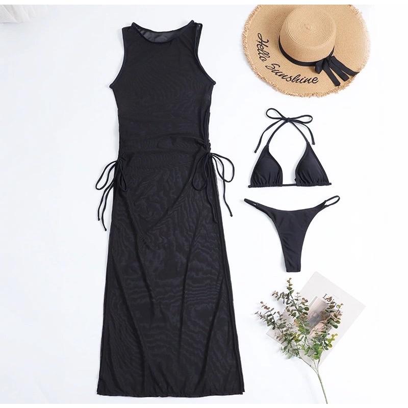 BY013 - Bikini Kèm Váy Voan Đen - Đồ Bơi Nữ Kín Đáo Nhưng Không Kém Phần Gợi Cảm