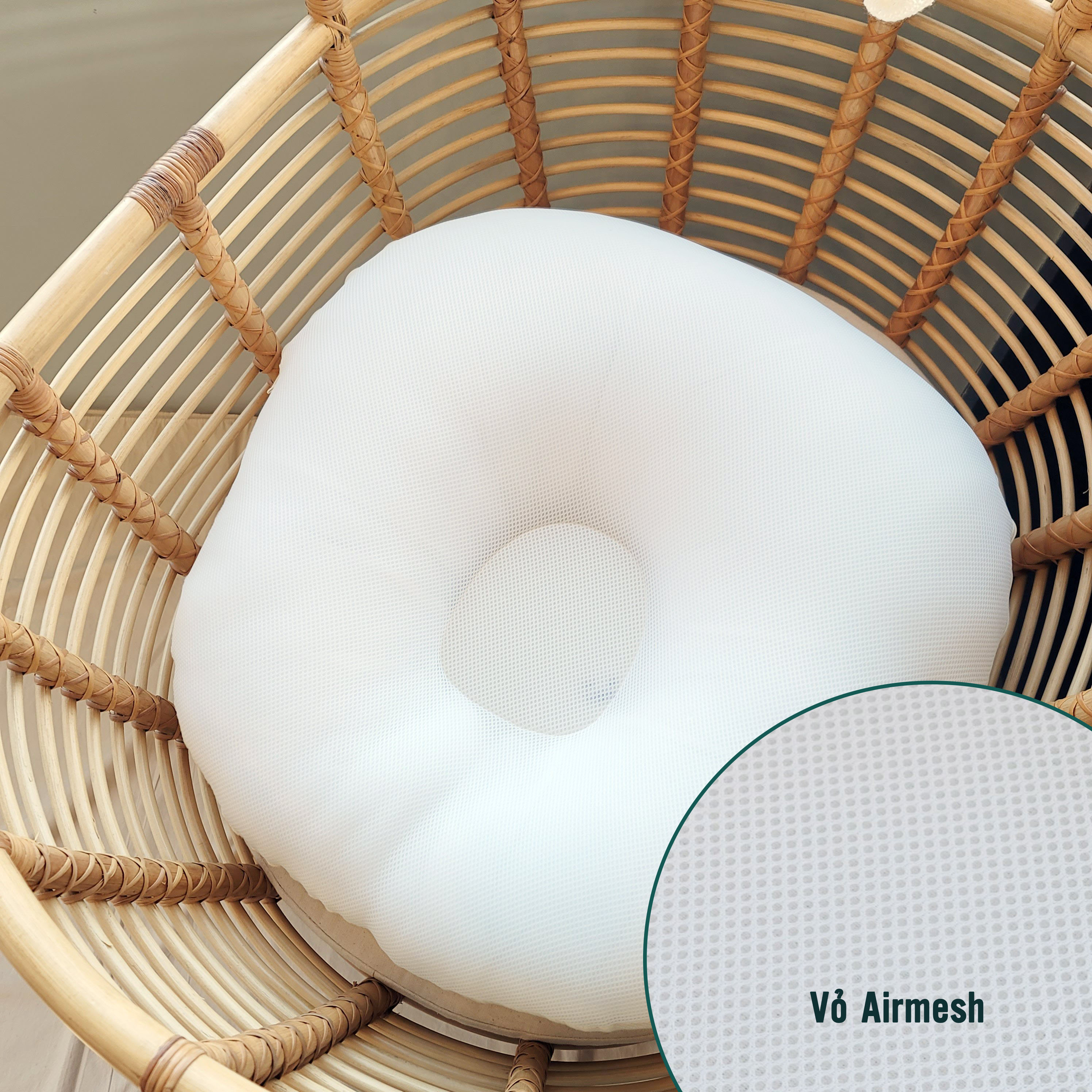 Gối chống trào ngược Rototo Bebe phiên bản giới hạn vỏ Airmesh Waffle thêu hoạ tiết mèo