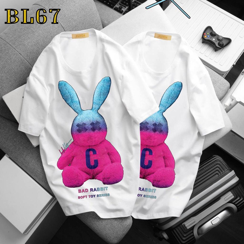 Áo thun thỏ hồng xanh tay lỡ nam nữ, áo phông form rộng unixe chất cotton mát mịn thấm hút mồ hôi