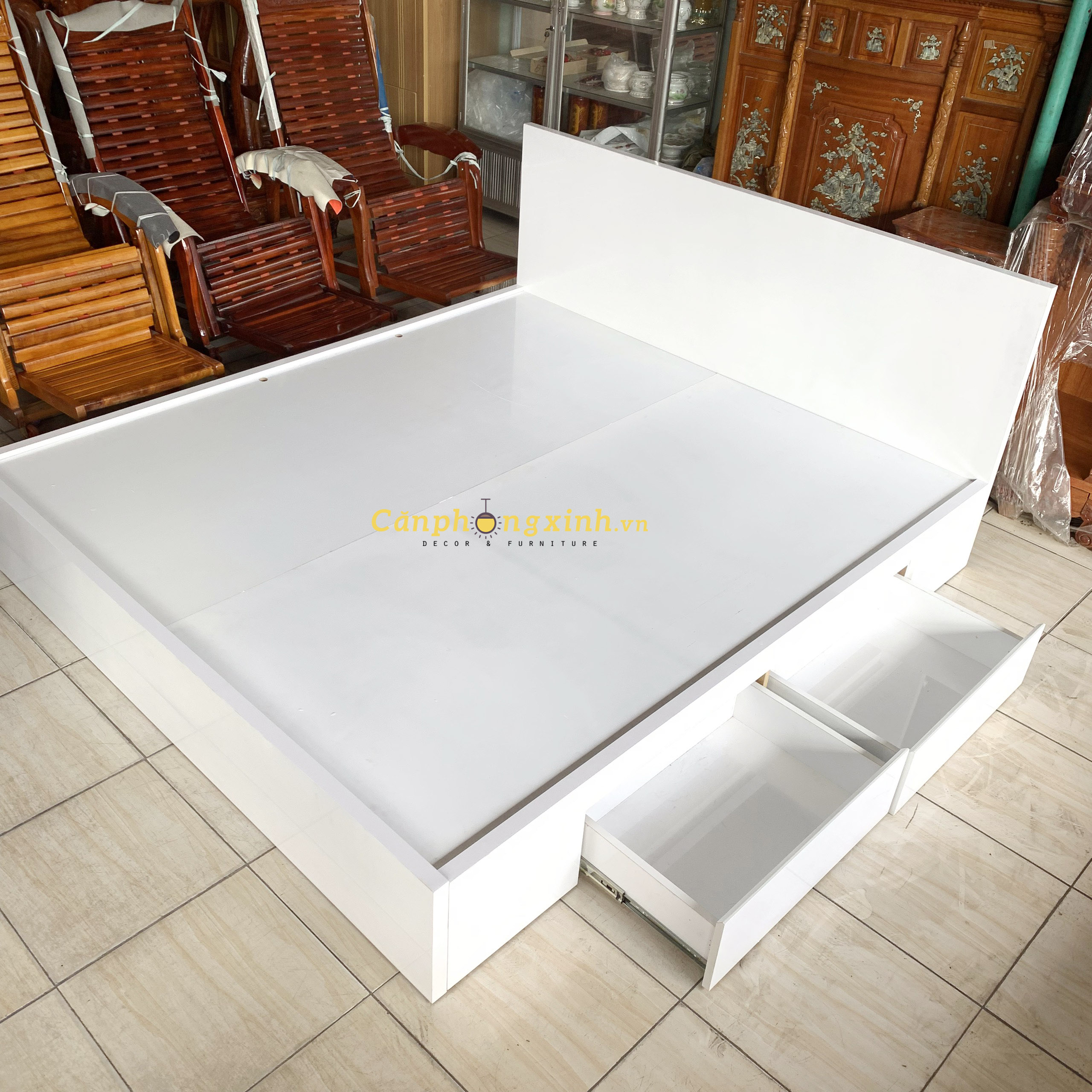 Giường ngủ Trắng gỗ cn MDF 2 hộc kéo CPX-G30