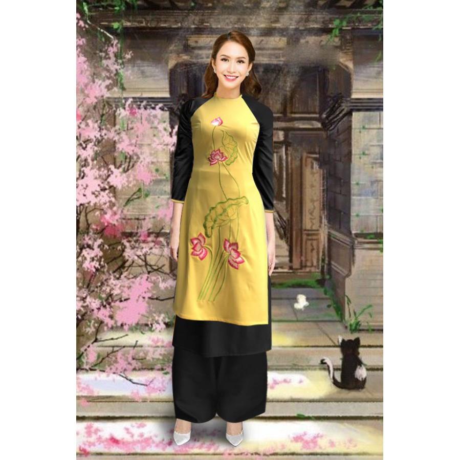 Áo Dài Hai Tà Hoa Sen Thêu - MA0088