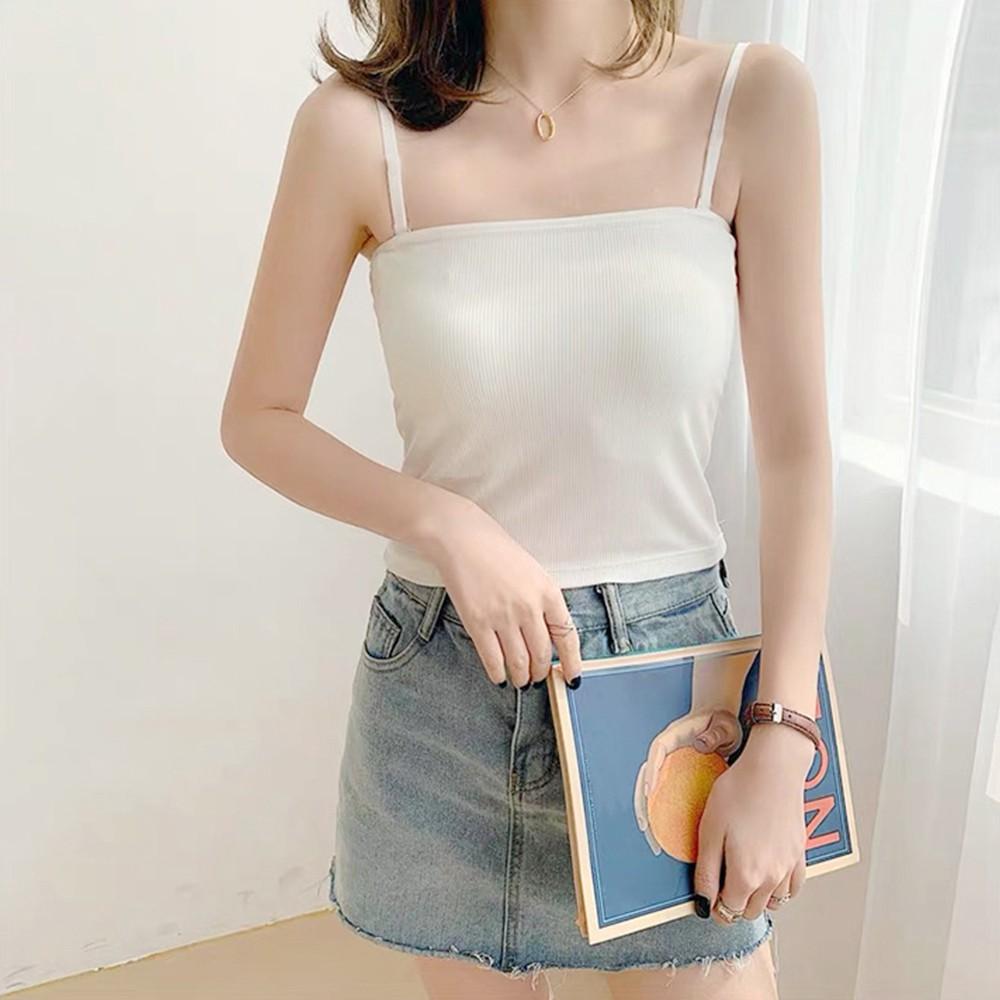 Áo hai dây nữ croptop Madela 100% Cotton, co dãn thoải mái dáng ôm cực thoải mái cho mùa hè, có hai màu đen trắng dễ phối đồ