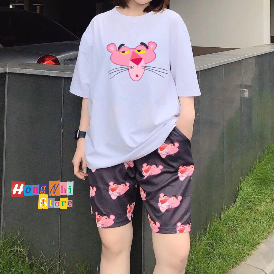 Quần Short Cartoon Unisex Hình Báo Hồng - Quần Đùi Hoạt Hình Siêu Cute - MM
