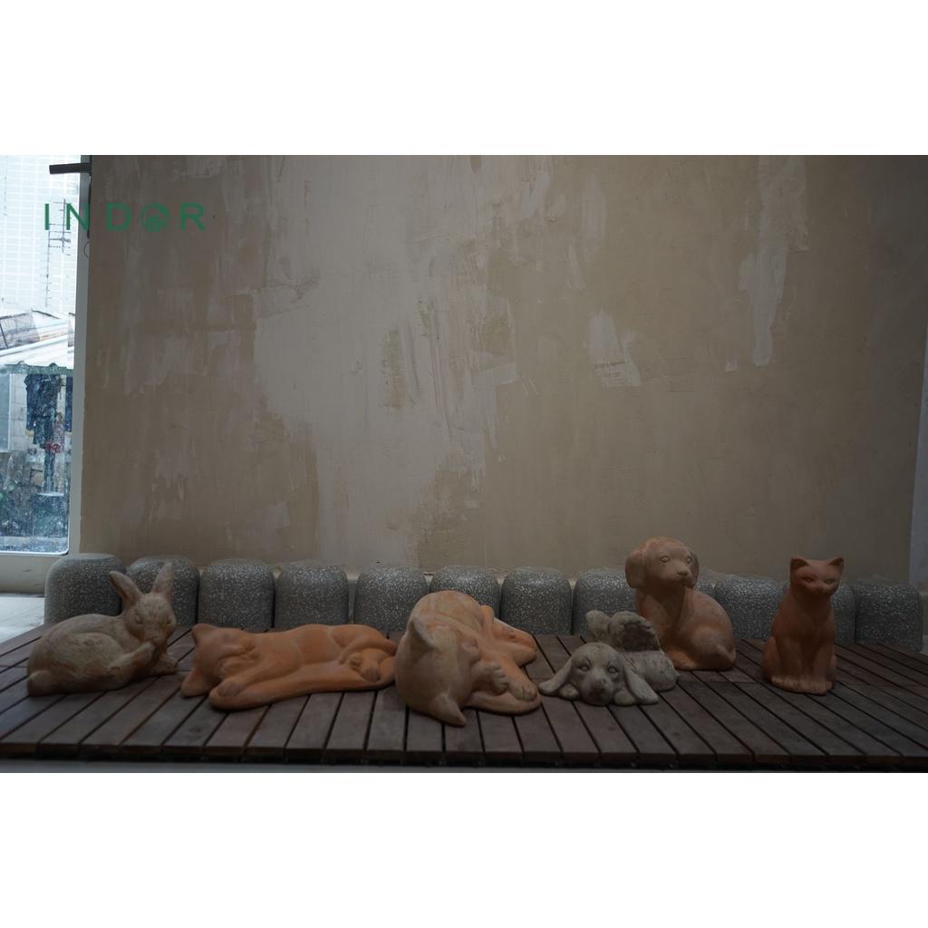 Tượng mèo lười dáng nằm chất liệu đất nung terracotta size M - XL Tượng decor trang trí nội ngoại thất