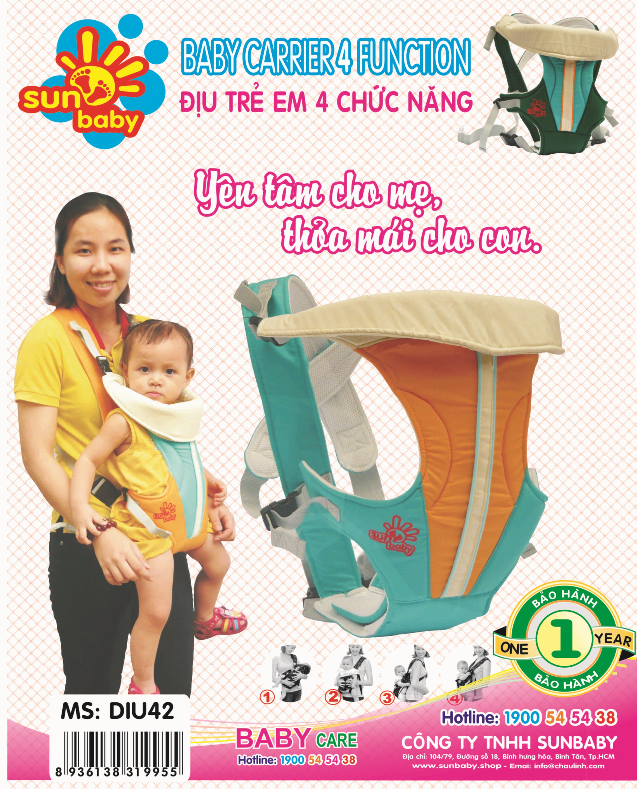 Địu Sunbaby 4 chức năng (4 in1 mới)