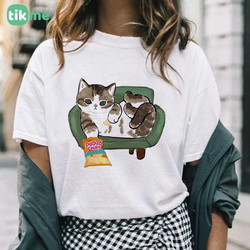 ÁO THUN UNISEX NAM NỮ mèo áo vàng dể thương