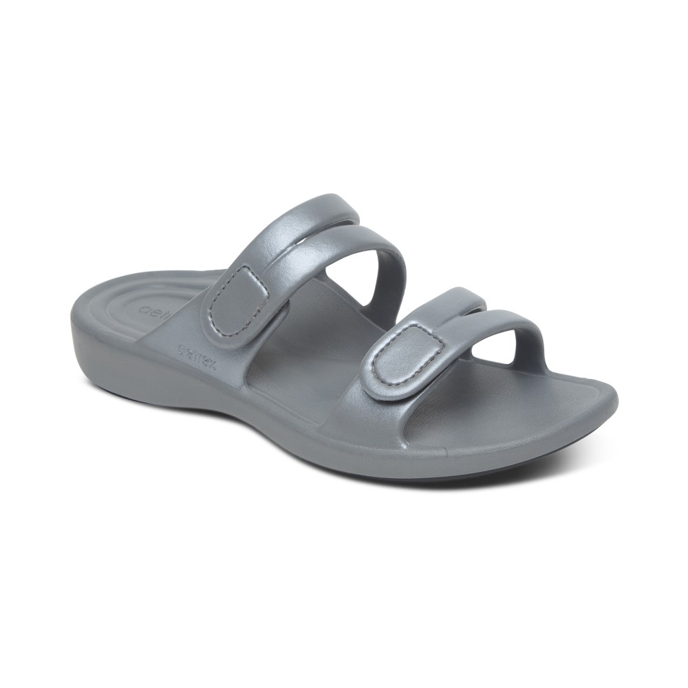 Dép quai ngang sức khoẻ nữ Aetrex Janey Sport Grey - nâng vòm, đệm mềm nhẹ