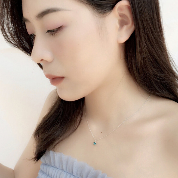 Vòng cổ bạc 925 Ngôi sao xanh ngọt ngào phong cách thời trang trẻ chung.