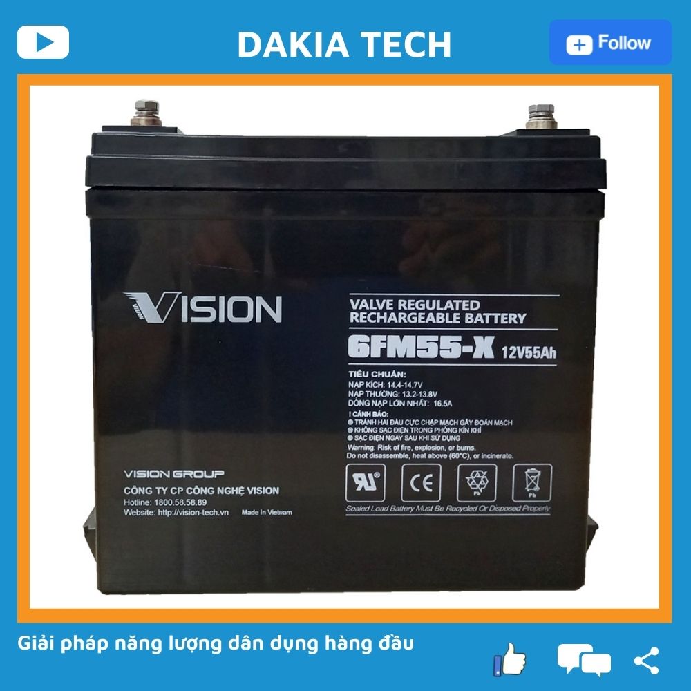 Ắc quy Vision 6FM55-X 12V 55Ah