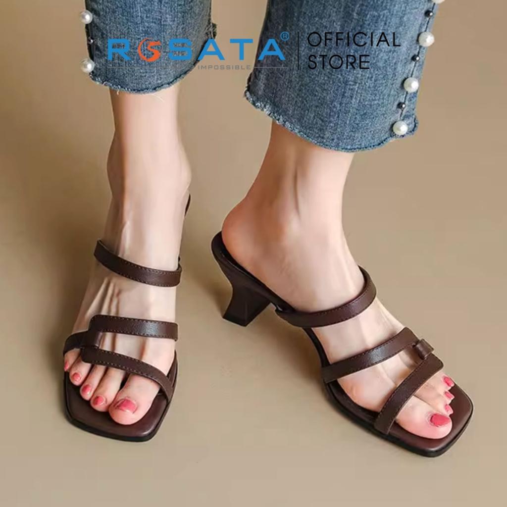 Dép sandal nữ xỏ ngón đế cao 5 phân phối dây công sở 2 màu đỏ, nâu ROSATA RO564 - Đỏ