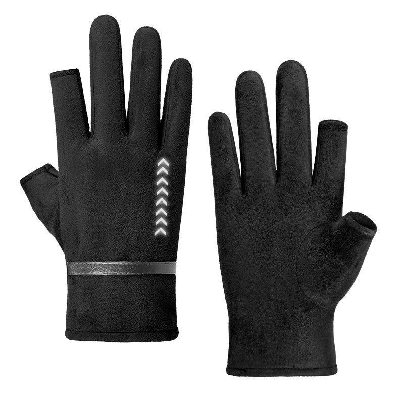 Mùa Đông Plus Nhung Găng Tay Dành Cho Nam Và Nữ Giữ Ấm Gió Và Lạnh Da Lộn Fingerless Ngoài Trời Cá Câu Thể Thao Và xe Đạp Găng Tay
