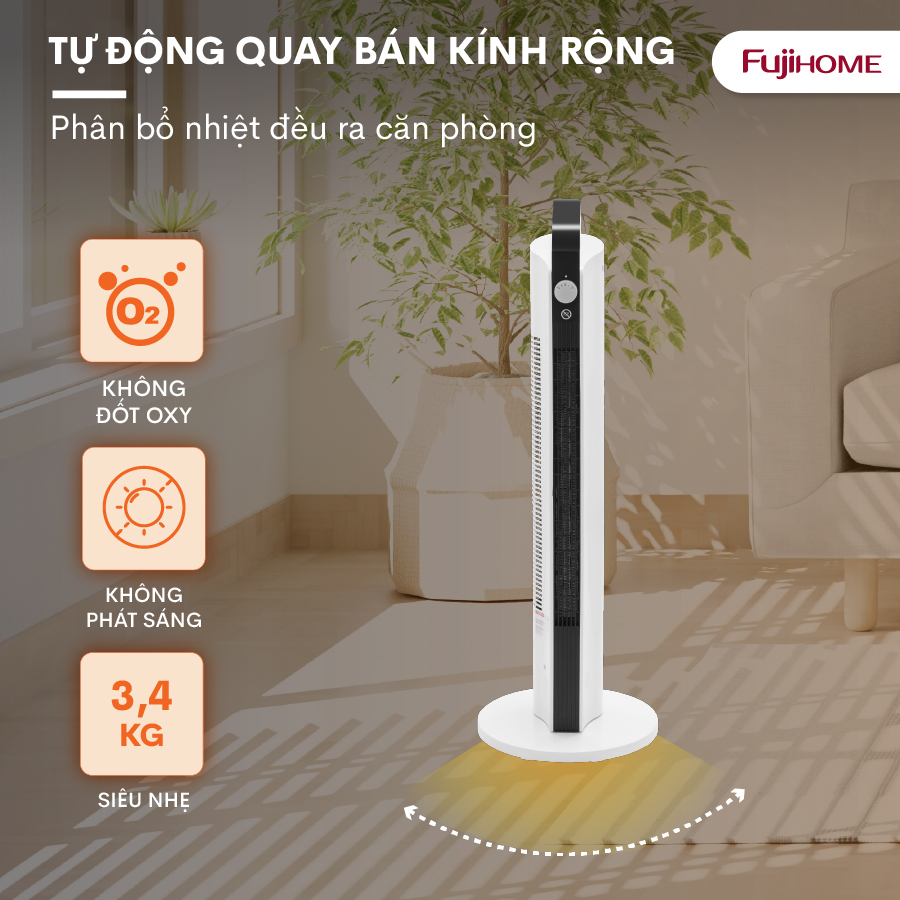 Máy sưởi gốm Nhật Bản FH2000M không khô da Fujihome, máy sưởi ấm điện không đốt oxy tiết kiệm điện tự ngắt không dầu - Hàng Nhập Khẩu