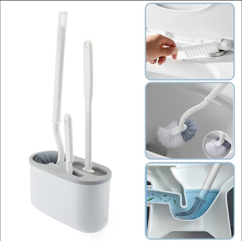 Bộ 3 Bàn Chải Silicon Chà Bồn Cầu Vệ Sinh Nhà Tắm Cọ Bồn Cầu Toilet 3 Trong 1 Tiện Dụng Đa Năng, Bộ 3 Cây Chổi Cọ Nhà Vệ Sinh Toilet Xoay 360 Độ Treo Tường - Set 3 Bàn Chải Chà Bồn Cầu Silicon 3in1 Làm Sạch Nhà Tắm