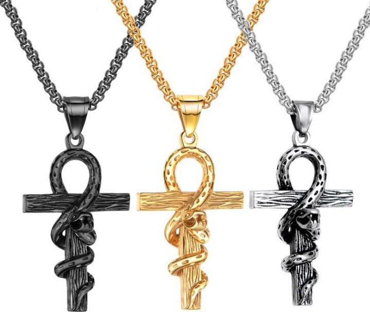 Dây Chuyền Nam Con Rắn Quấn Quanh Thánh Giá Chất Liệu Thép Titan Không Rỉ Không Dị Ứng TT 1638