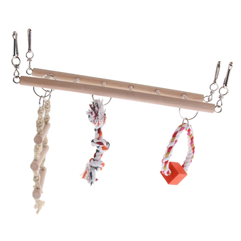Bird Chew Toy Parrot Climbing Ladder Swinging Wooden Bridge Hanging Toy