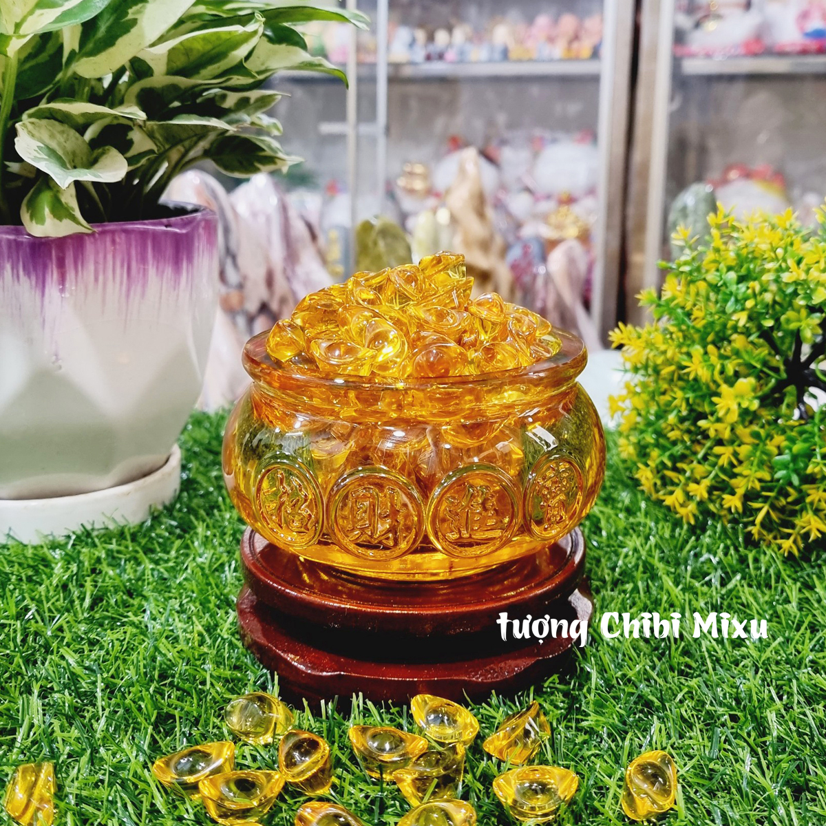 Combo Bát Tụ Bảo 12cm kèm 139 thỏi vàng 2cm Thần Tài may mắn