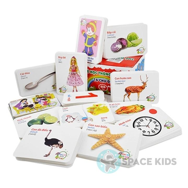 Đồ chơi giáo dục thẻ học thông minh Flash card song ngữ 16 chủ đề cho bé (416 thẻ)