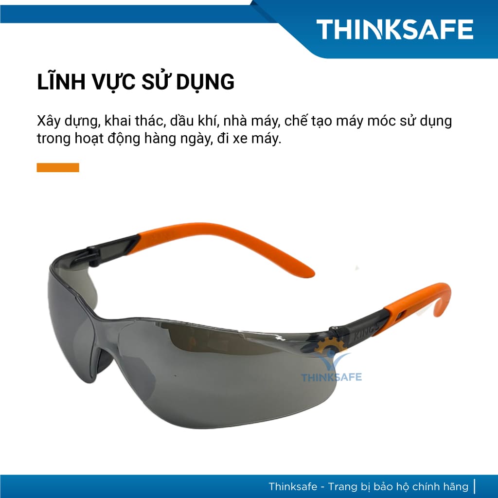 Kính bảo hộ King's Thinksafe, kính trắng chống bụi đi đường, che mặt đa năng, chống tia uv, nhập khẩu chính hãng (màu đen tráng bạc)