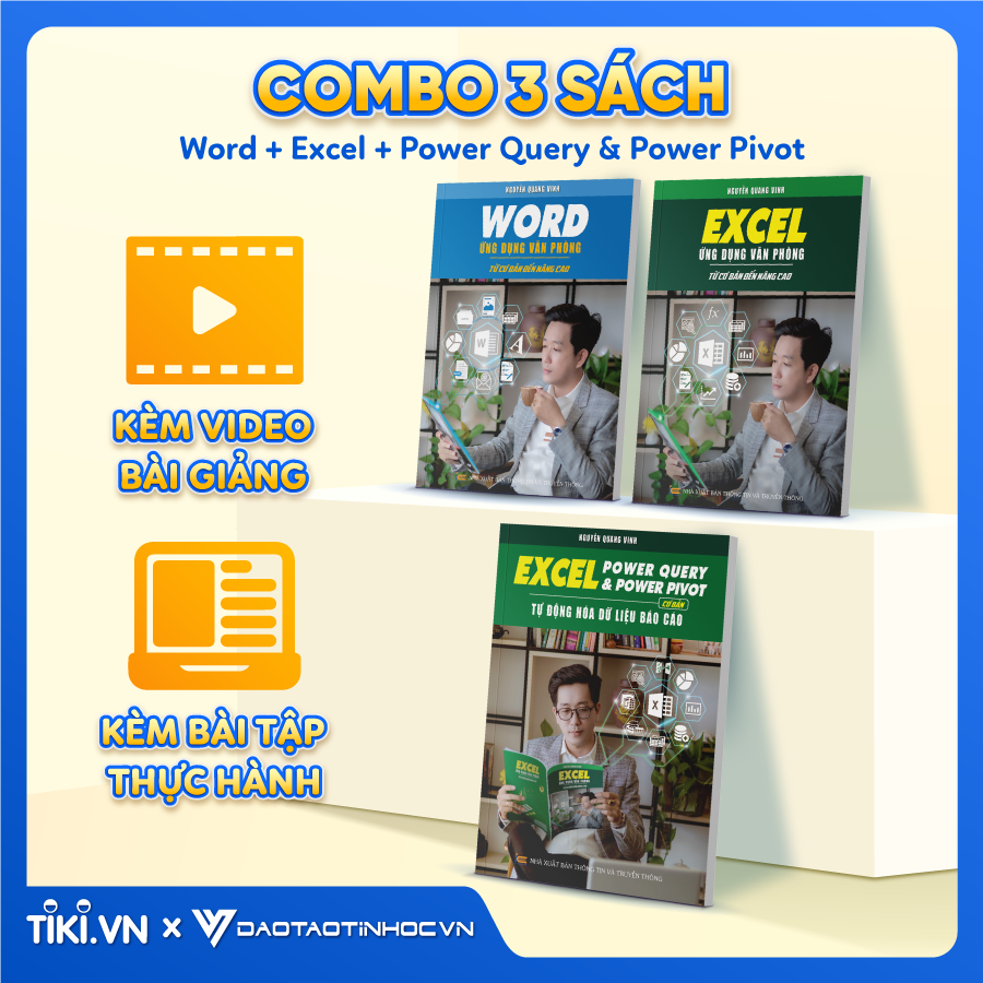 Combo 3 Sách Word - Excel - Power Query & Power Pivot ĐÀO TẠO TIN HỌC Ứng Dụng Văn Phòng Kèm Video Hướng Dẫn