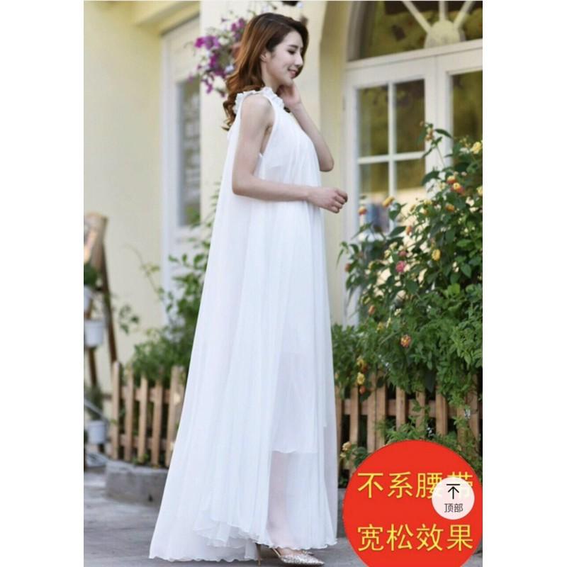 Đầm maxi cổ yếm eo thắt dây nơ S.MLXL