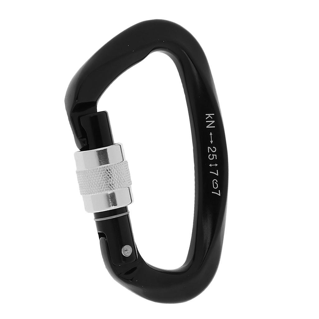 2pcs 25KN D-ring Screw Locking Carabiner Hook Safety Rock Climbing Rescue Rappelling Equipment Black