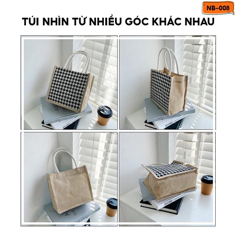 Túi Cói Đi Biển Có Quai Xách Phong Cách Vương Giả Nữ Tính Hoạ Tiết Caro Nhiều Màu Size 21x21cm NB-008