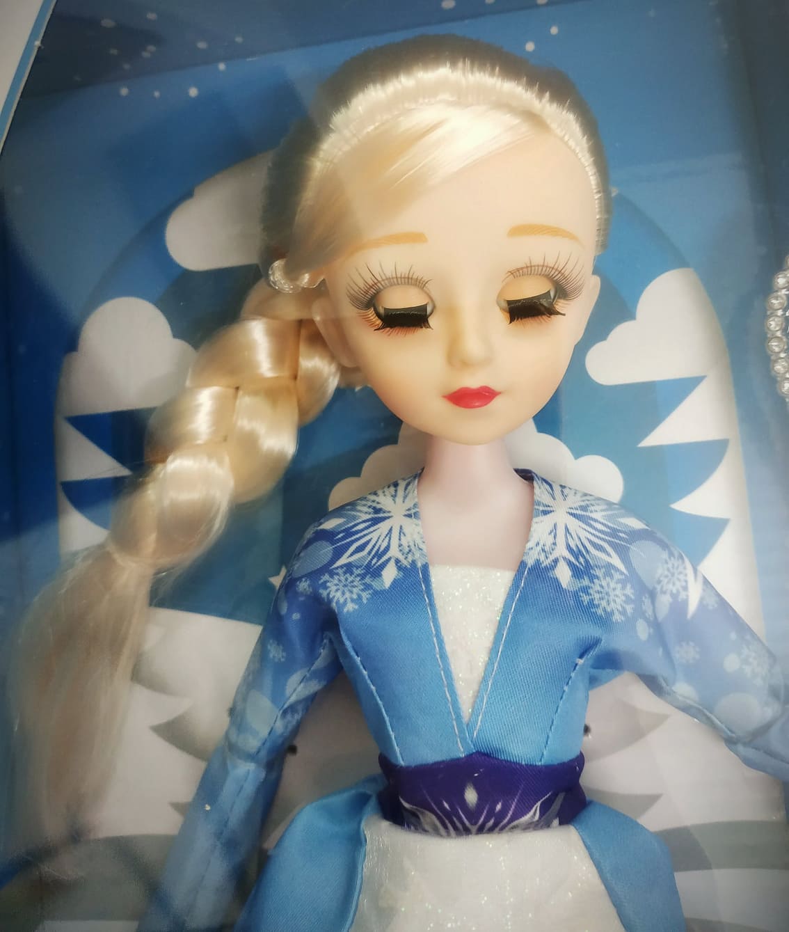 Búp bê nữ hoàng băng giá Frozen Elsa cao 37cm mắt ngọc nhắm - mở có khớp tay chân mặc váy bông tuyết lấp lánh kèm quyền trượng