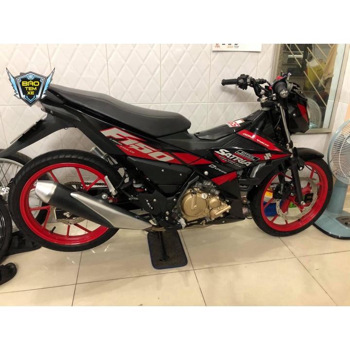 Tem rời dán xe satria fi đỏ đen chữ xám