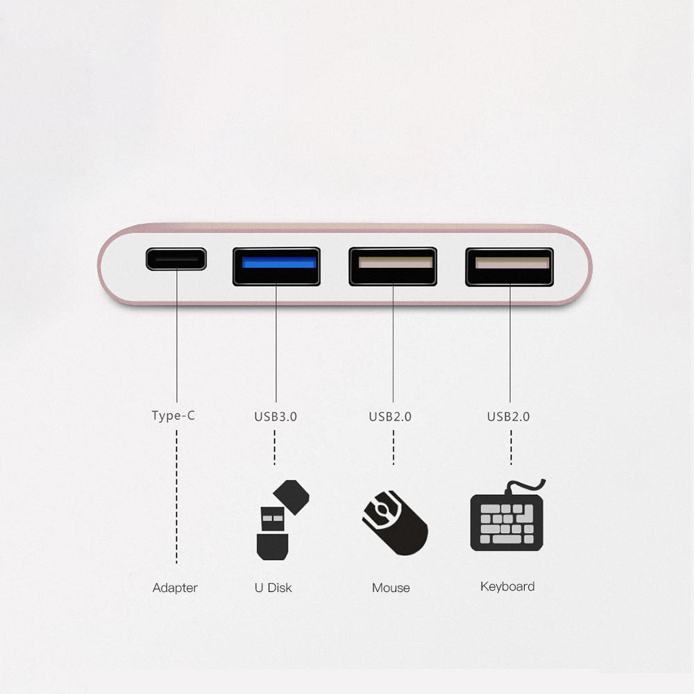 4 in 1 Type-C to Type-C 3 Hub Charging Port Type-C to USB 3.0 Adapter Cable USB C to 3 Hub Fast Speed (Sliver)