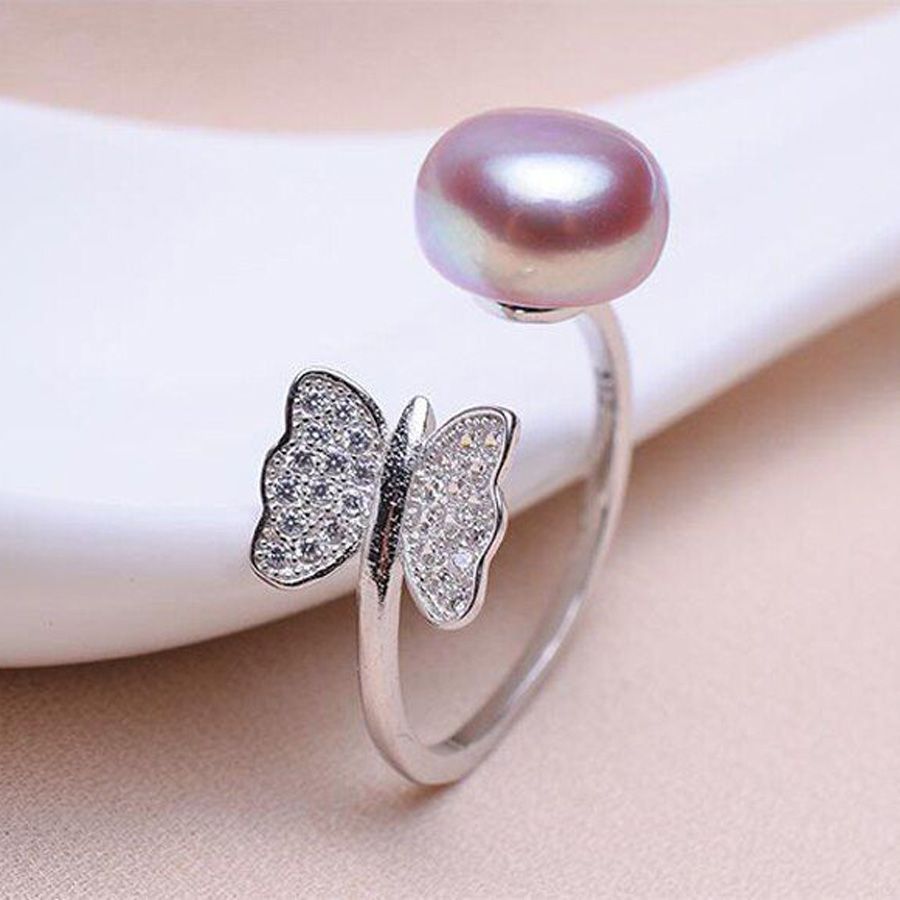 Nhẫn Ngọc Trai Thiên Nhiên Bạc Cao Cấp - Cánh Bướm - Trang Sức Cô Tấm - BUTTERFLY PEARL (8-9ly) - CTJ0513