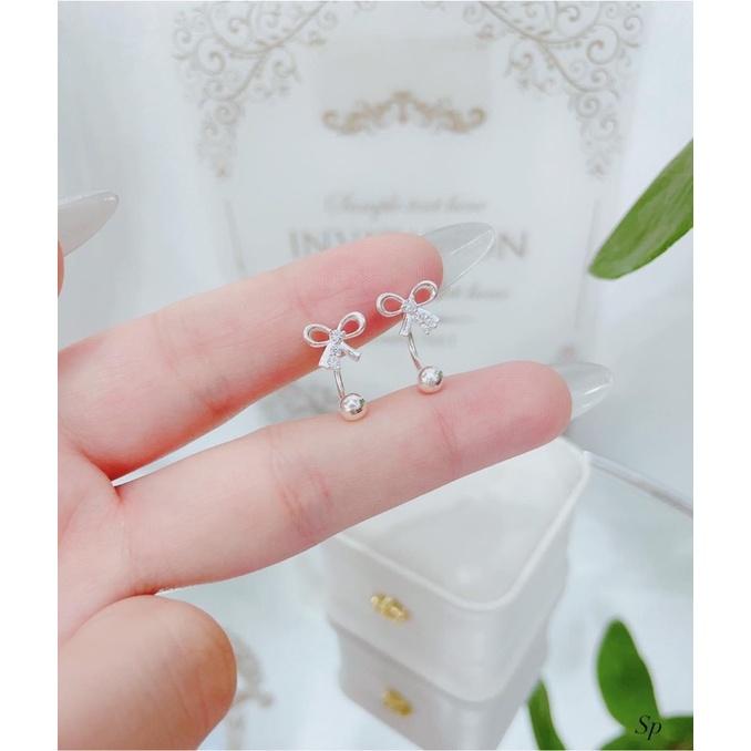 Bông tai dáng cong vặn ren , hoa tai nữ Bạc - Bạc npj