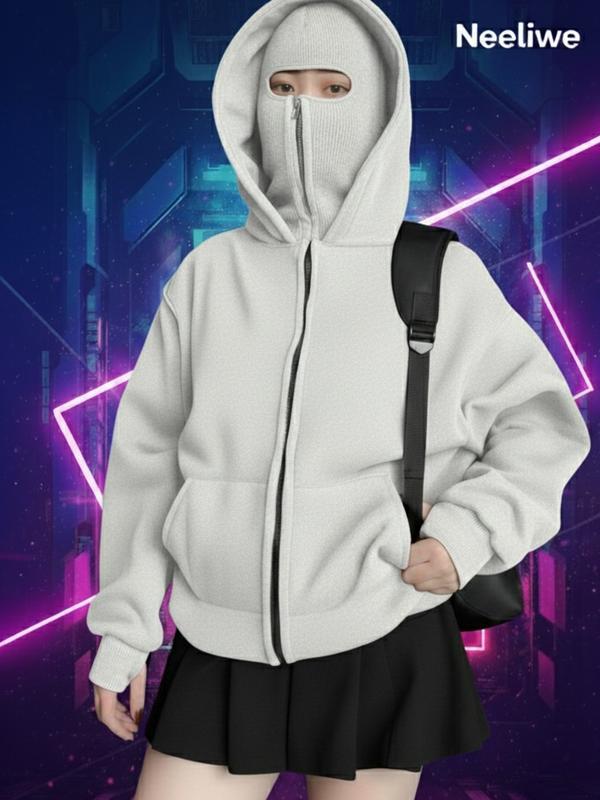 Bộ Áo Hoodie Balaclava, Hoodie zip Thiết Kế  2 mũ Độc Đáo, trùm kín đầu, Chống nắng cực tốt Fom Unisex Nam Nữ. - Áo Đen