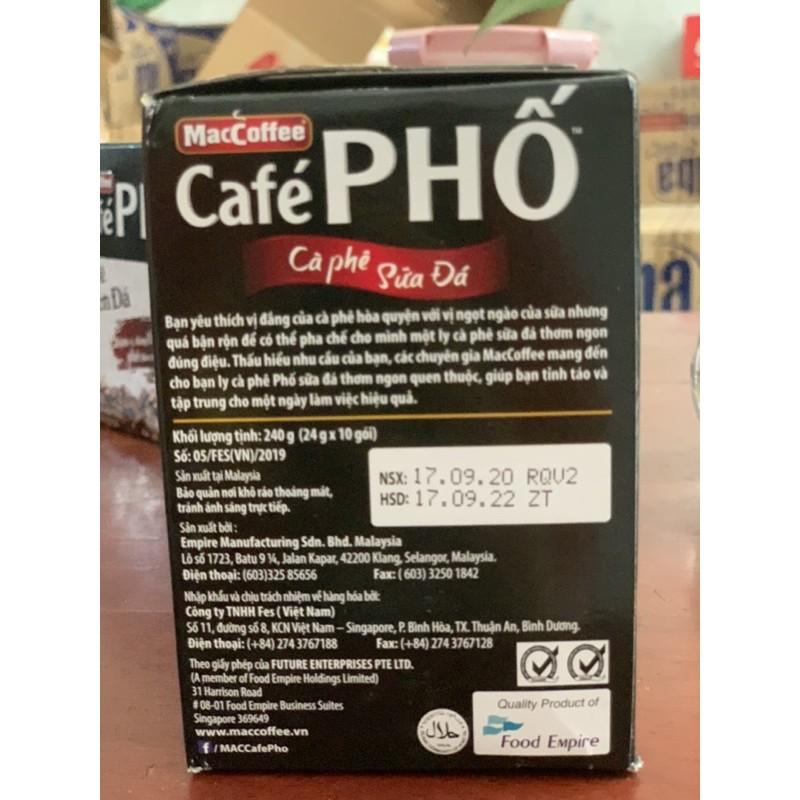 Café PHỐ đen đá, sữa đá MacCoffee hộp 10 gói