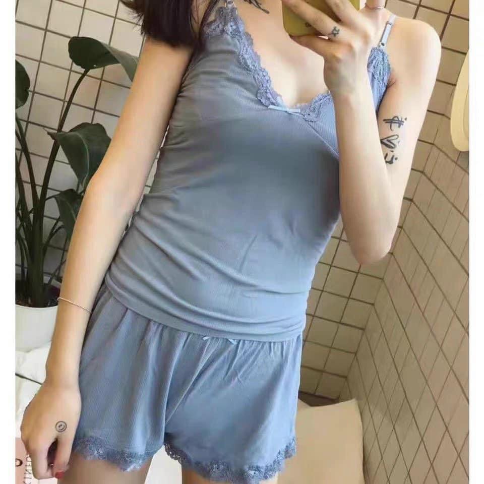 Bộ ngủ nữ, bộ mặc nhà nữ 2 dây có đệm ngực
