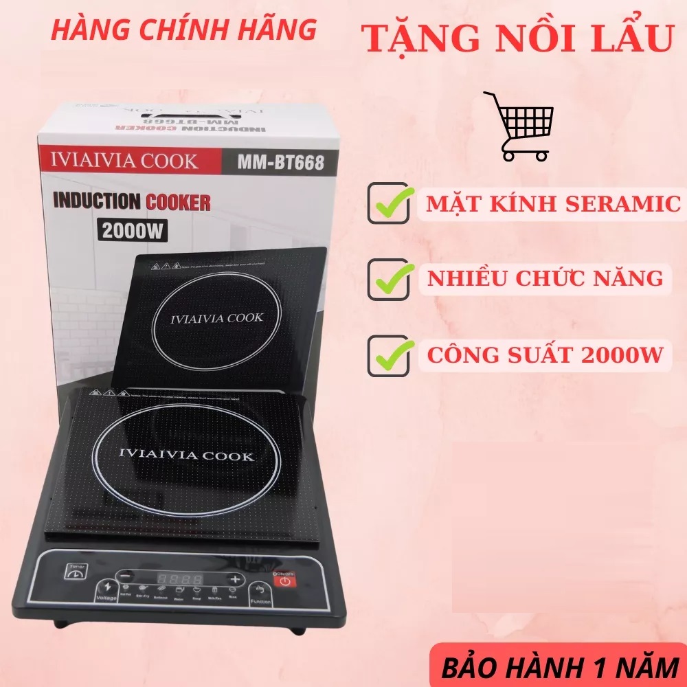 Bếp Điện Từ Đơn Kèm Nồi Lẩu Inox IVIAIVIA COOK MM-BT668 - Hàng Chính Hãng