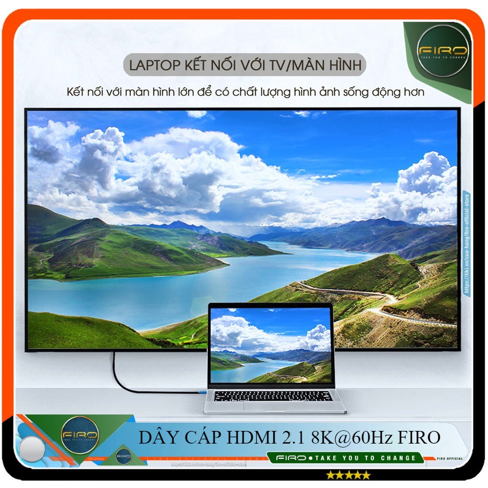 Cáp HDMI FIRO - Dây HDMI 2.1 8K/60Hz/48Gbps - Dài 5 Mét Lõi Dù Dùng Cho Tivi/ Máy Tính/ Playstation - Hàng Chính Hãng